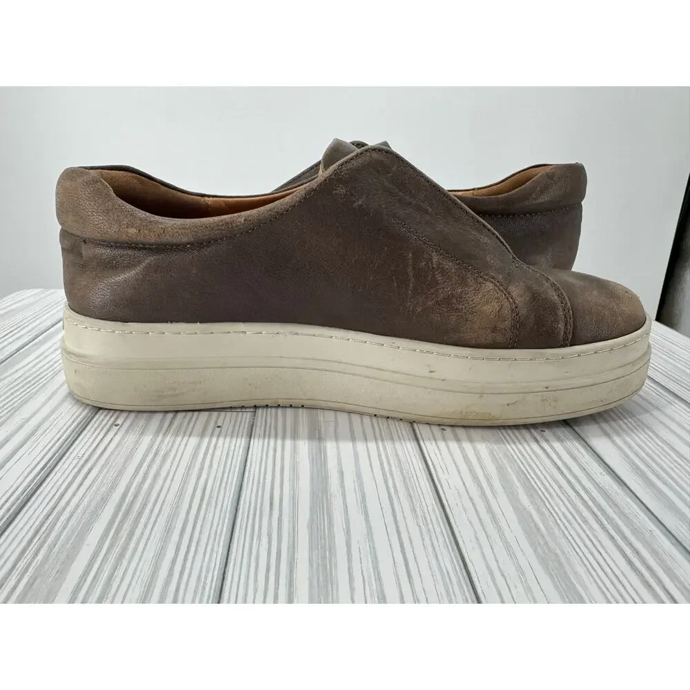 J/Slides Starr Women's Sz 8.5 Brown Leather Wedge Slip-On Sneakers Comfort Shoes